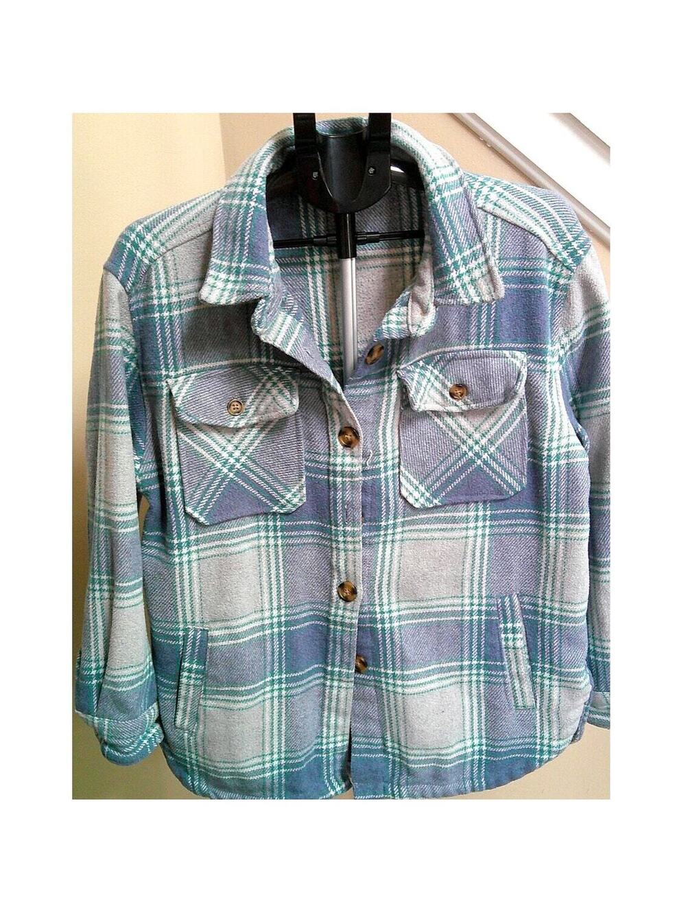 Member's Mark Women's Blue Plaid Button-down Shacket Medium